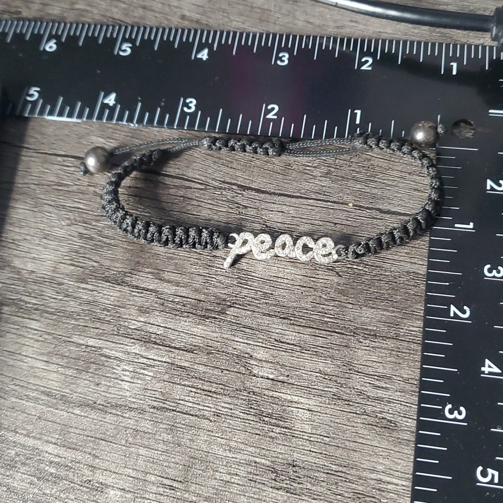 Black Braided Bracelet with Peace Charm B3433 - Picture 3 of 3